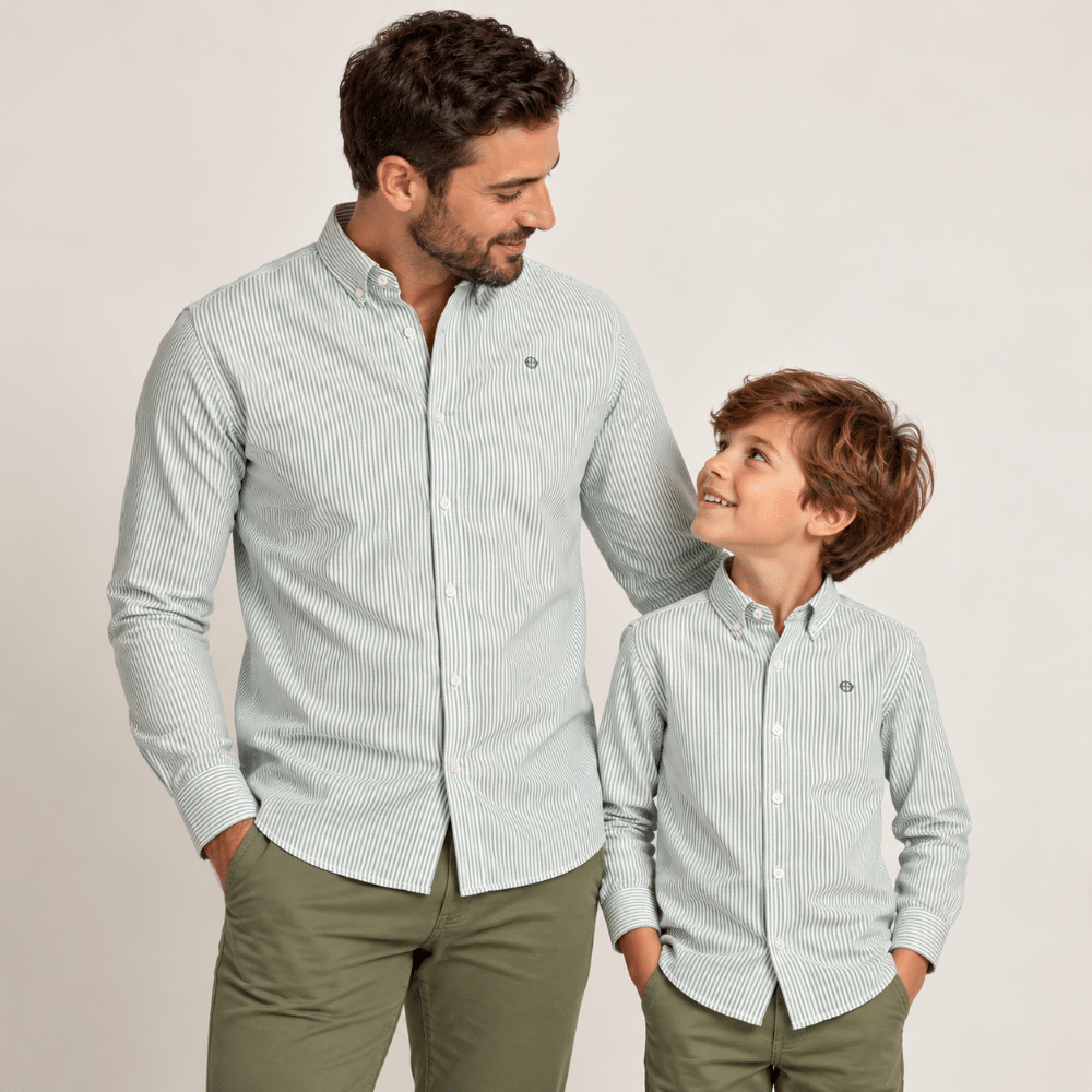 Padre e hijo con camisa Oxford de rayas verdes Street Monkey