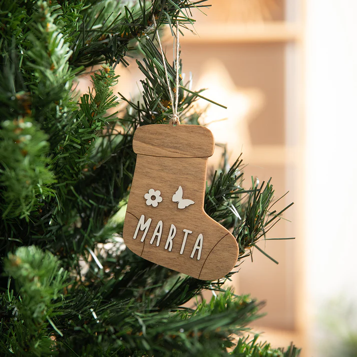 Bola Navideña Calcetin Madera Personalizada
