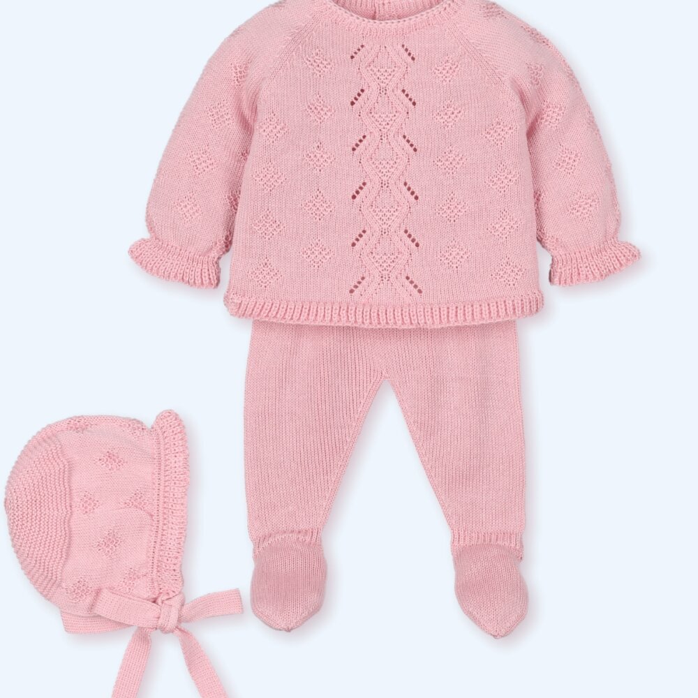 Traje 3P Primera Puesta Calado Viviana Fresa - Mac Ilusión