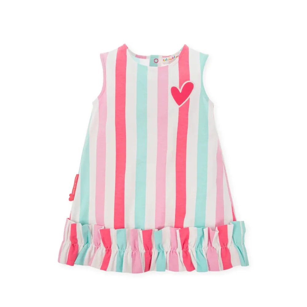 Vestido sin Mangas Blanco con Rayas Rosa, Fucsia y Turquesa - Agatha Ruiz de la Prada