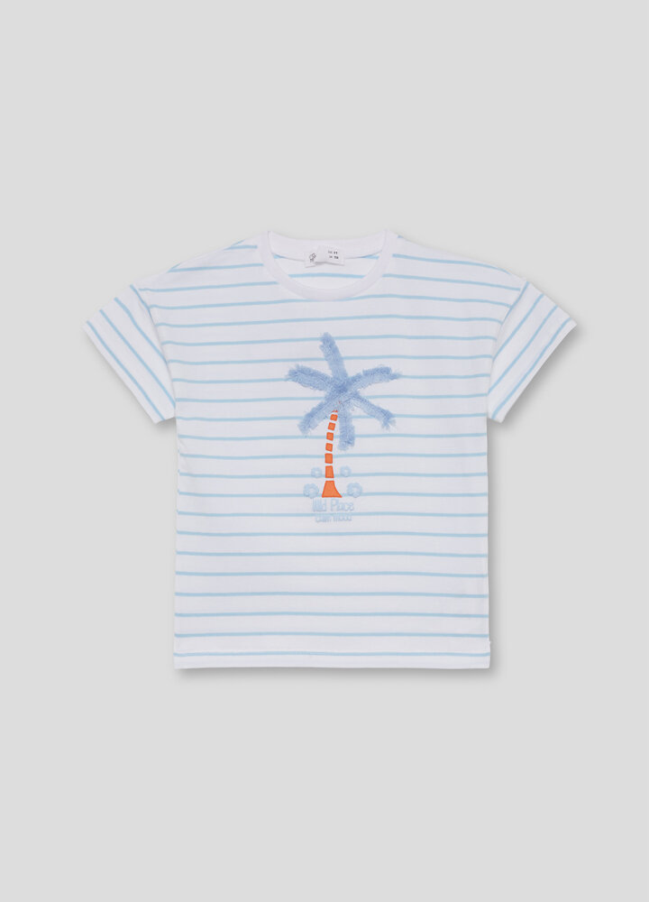 Camiseta Niña Palmera Rayas Azul- Street Monkey