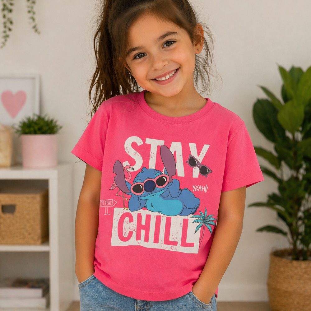 Camiseta Niña Algodón Stitch Fucsia