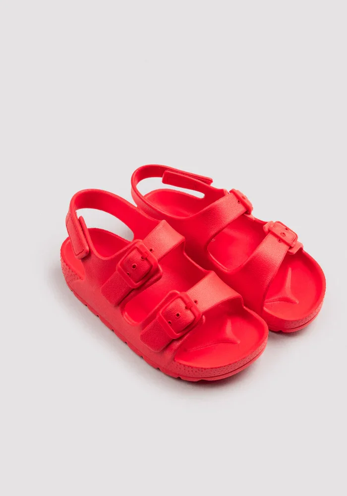 Chanclas Infantiles de Hebillas Ajustables y Velcro Rojo- Ysabel Mora