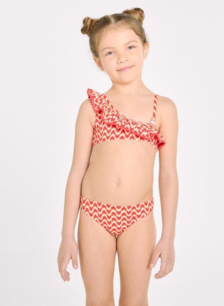 Bikini niña asimétrico detalle volante estampado étnico - Ysabel Mora