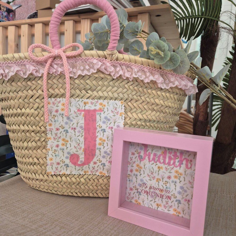 Pack Capazo Personalizado + Hucha Floral Comunión - The Paradise Noah