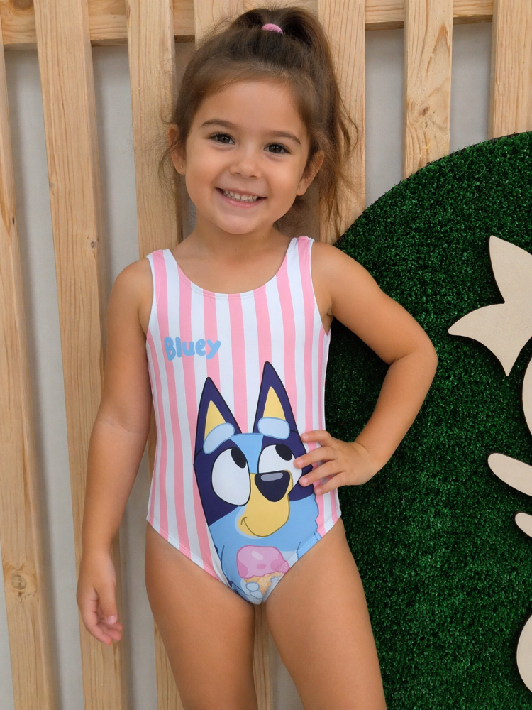 Bañador Bluey Niña Rayas Rosa