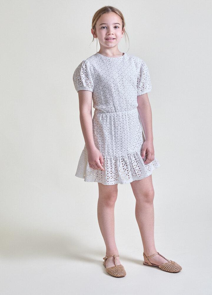 Vestido Niña Blanco Troquelado - Street Monkey