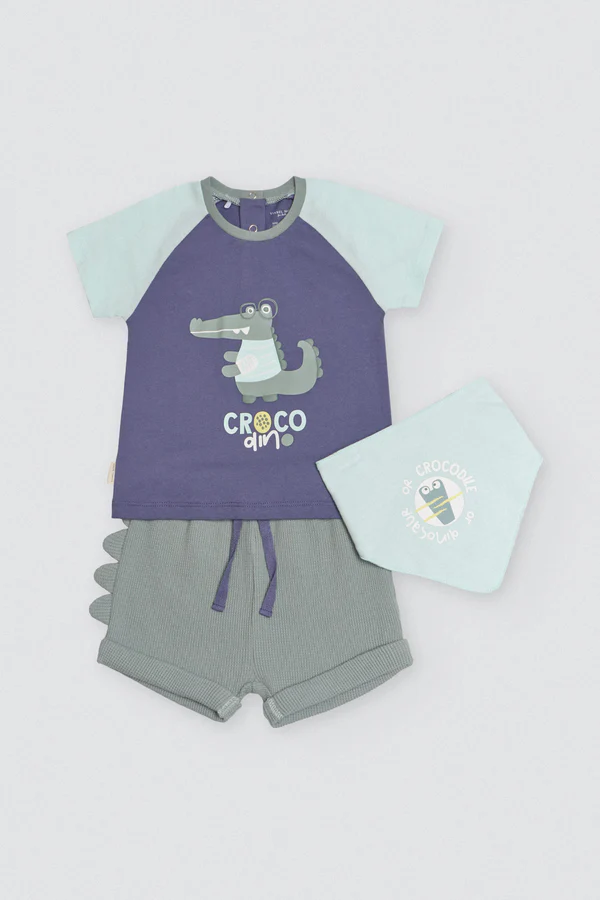 Conjunto bebé 3 piezas estampado Cocodrilo - Ysabel Mora