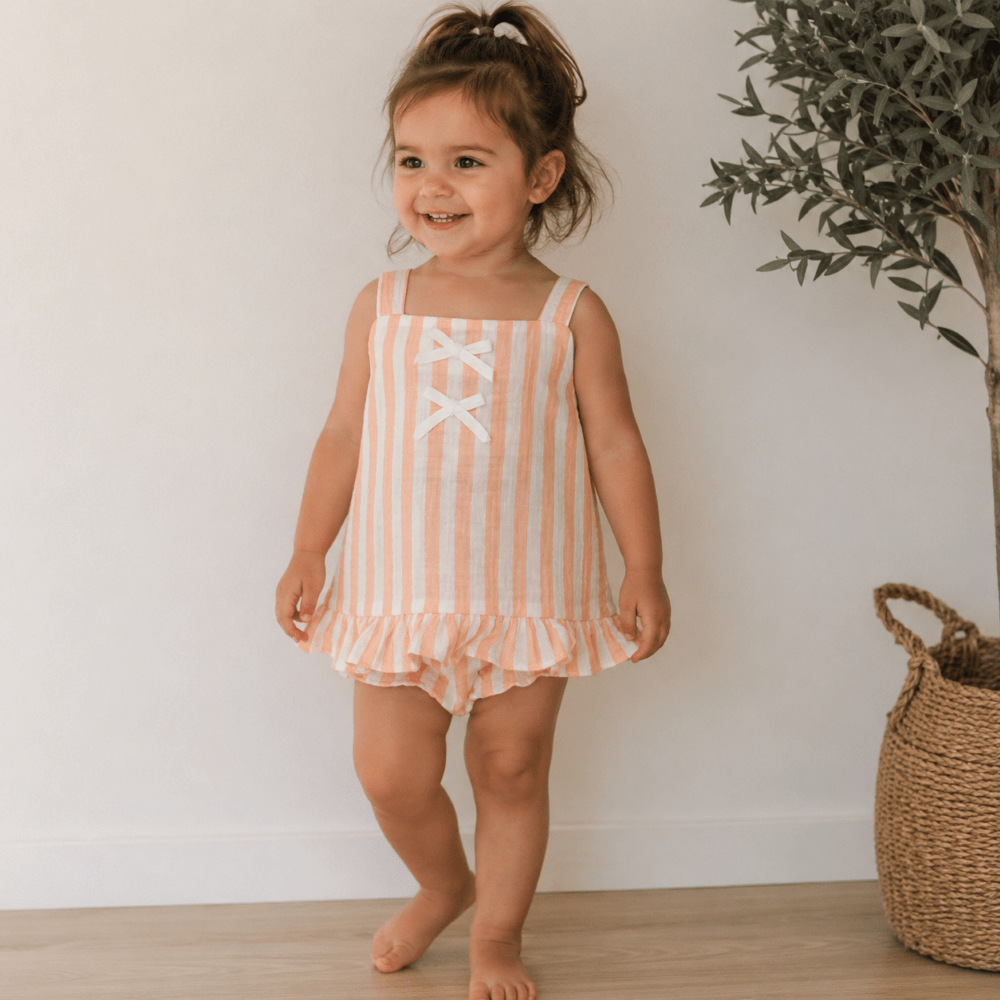 Conjunto Rayas Mandarina Niña