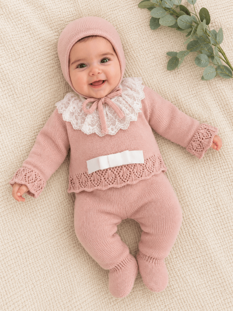 Conjunto Polaina Primera Puesta Leticia Rosa