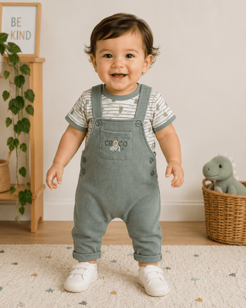 Conjunto bebé Peto estampado Cocodrilo - Ysabel Mora