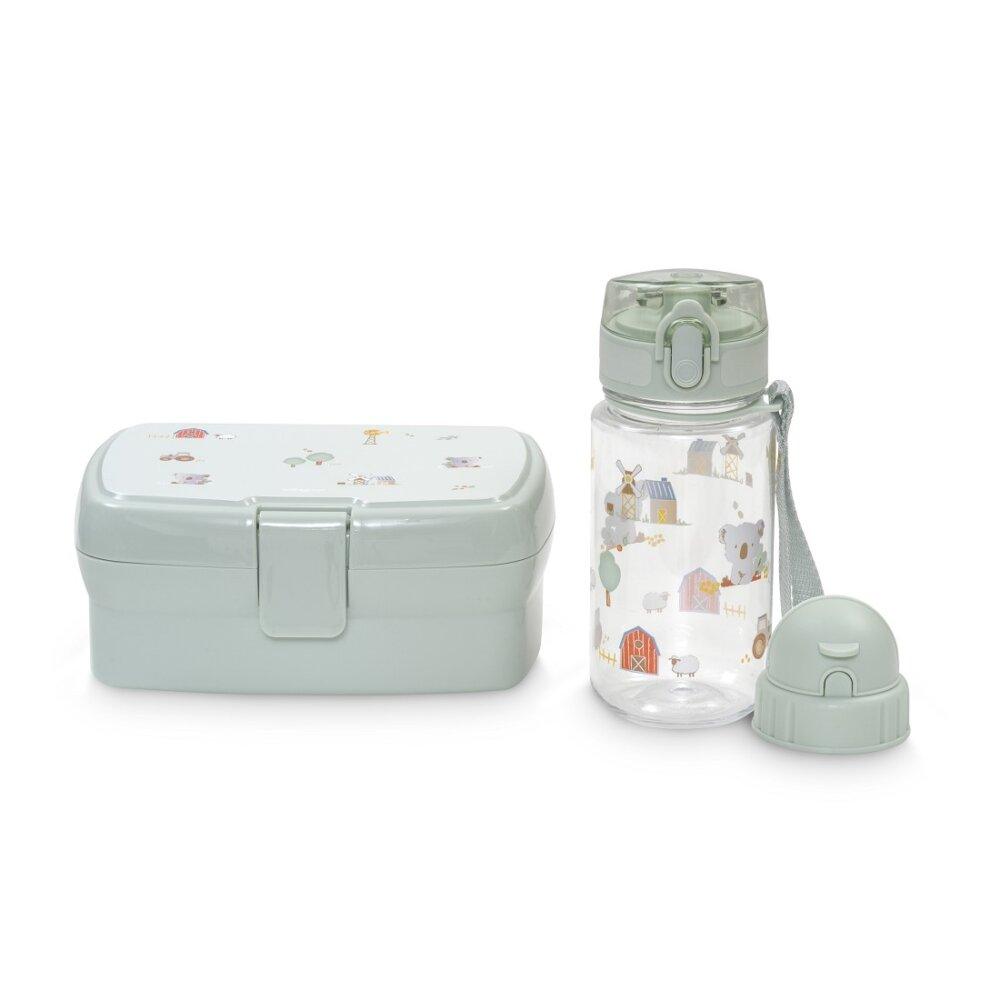 Set Fiambrera+Botella Agua + 2 Tapones Granja Verde