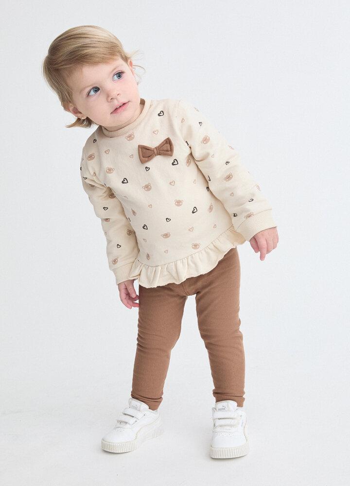 Conjunto bebé niña con sudadera cruda de ositos y leggings marrones