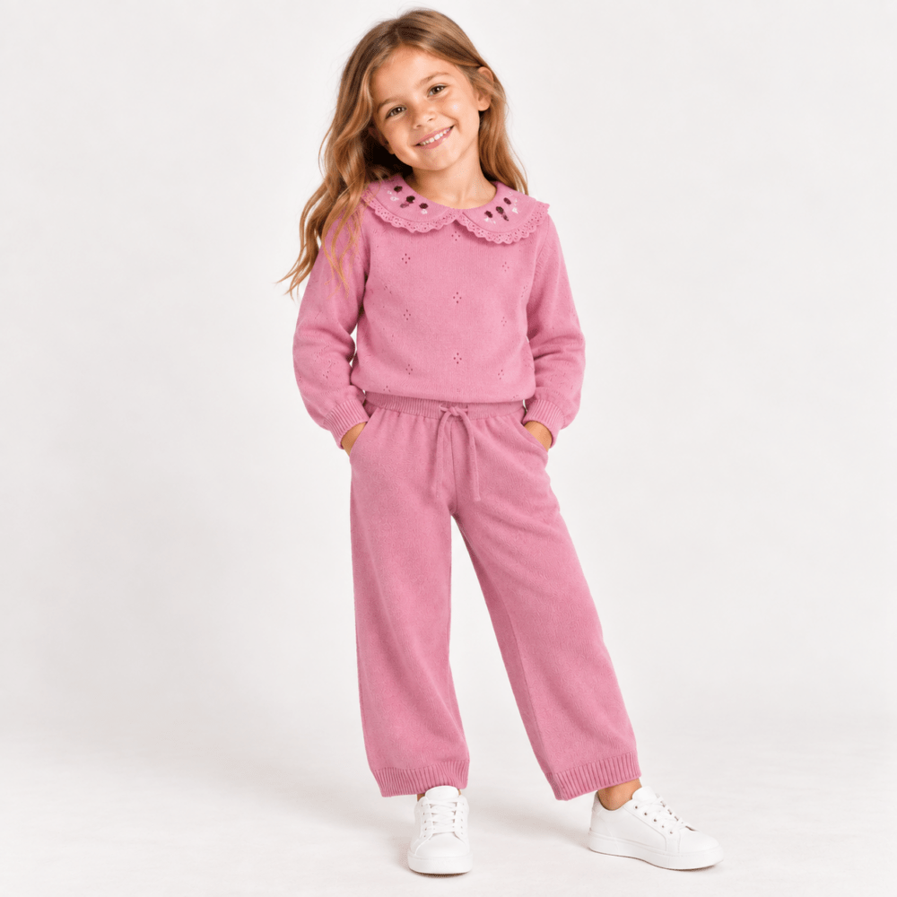 Pantalón Boboli niña rosa de punto con cintura ajustable
