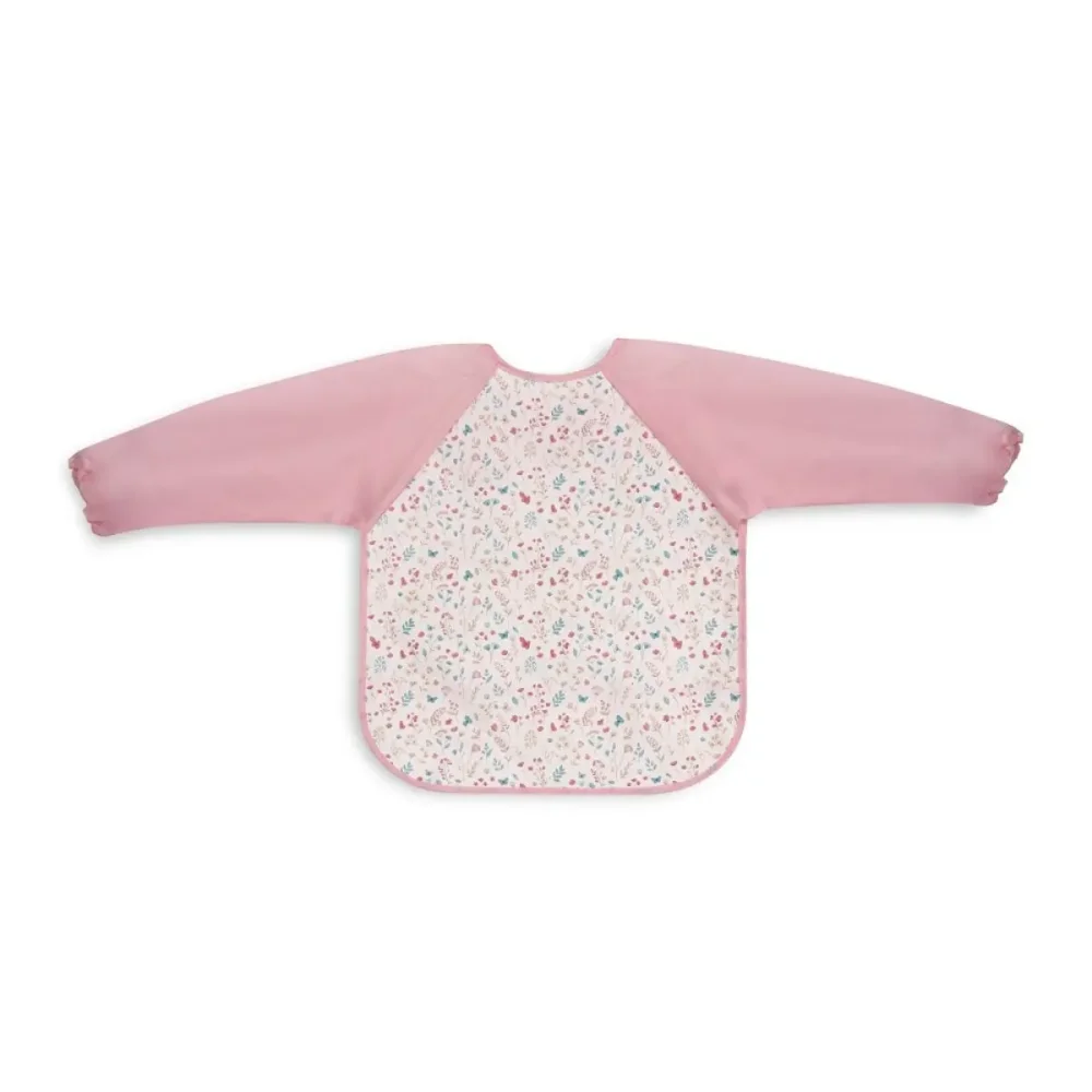Babero con mangas impermeable para bebé con flores rosas