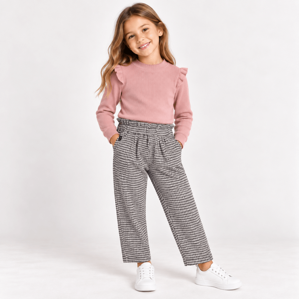 Pantalón de punto Boboli niña gris con estampado de cuadros