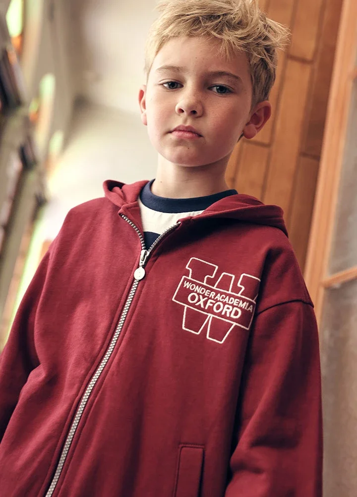 Sudadera con capucha niño Oxford granate Boboli