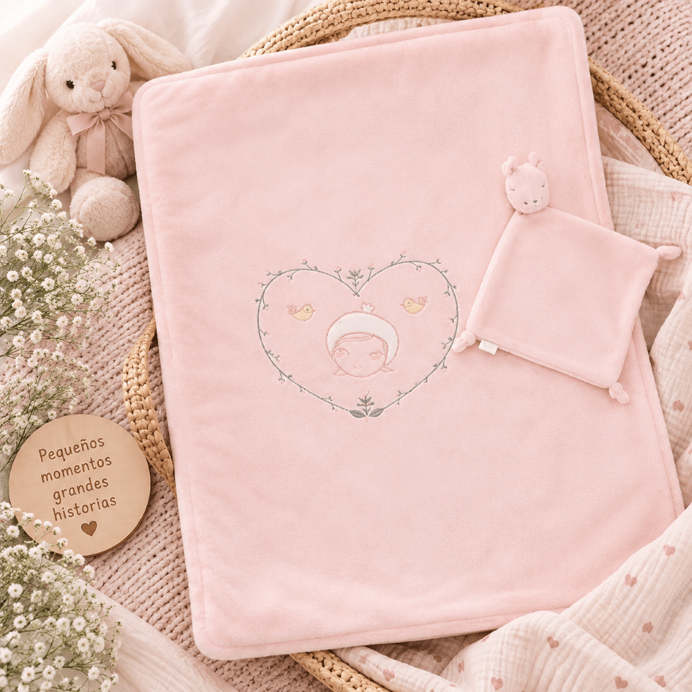 Conjunto manta rosa y doudou unicornio bebé Ysabel Mora