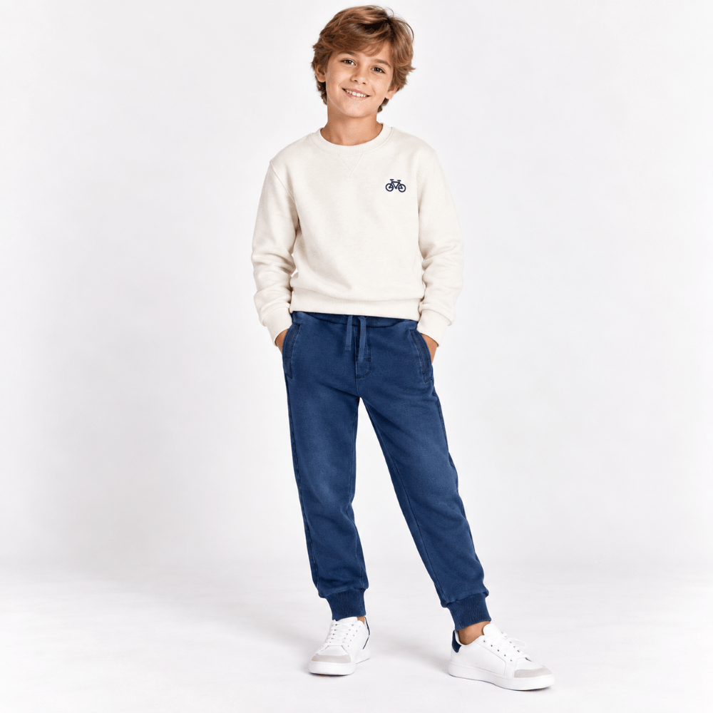 Pantalón denim Boboli niño azul de felpa con cintura elástica