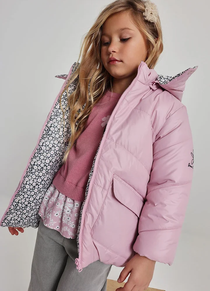 Abrigo reversible Boboli niña rosa con estampado de flores