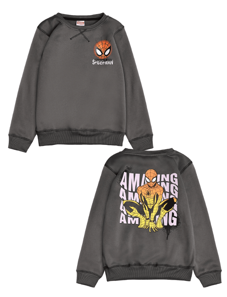 Sudadera Spider-Man Amazing gris frontal y espalda The Paradise Noah