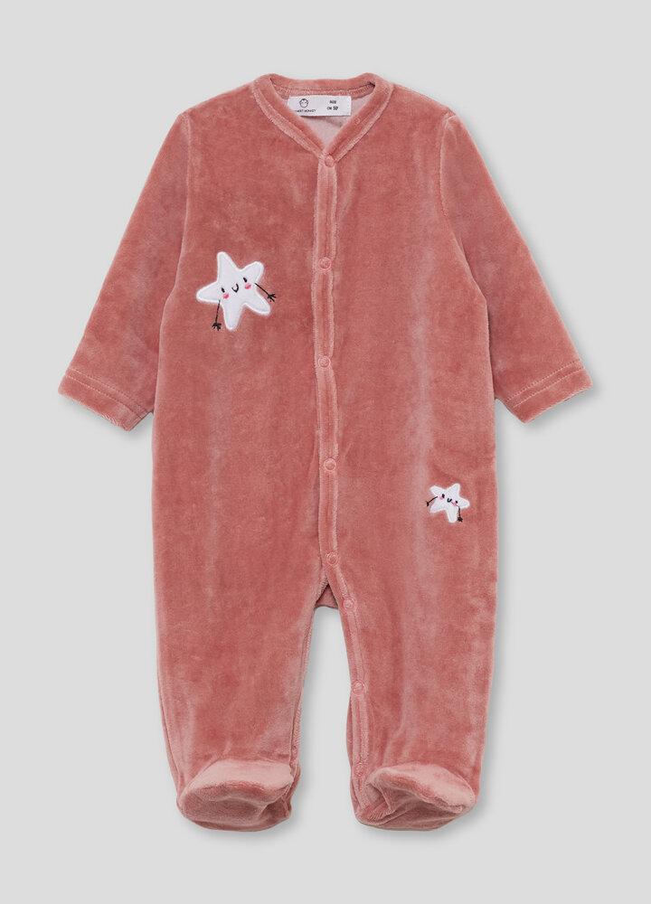 Pijama terciopelo recién nacido niña rosa con estrellas