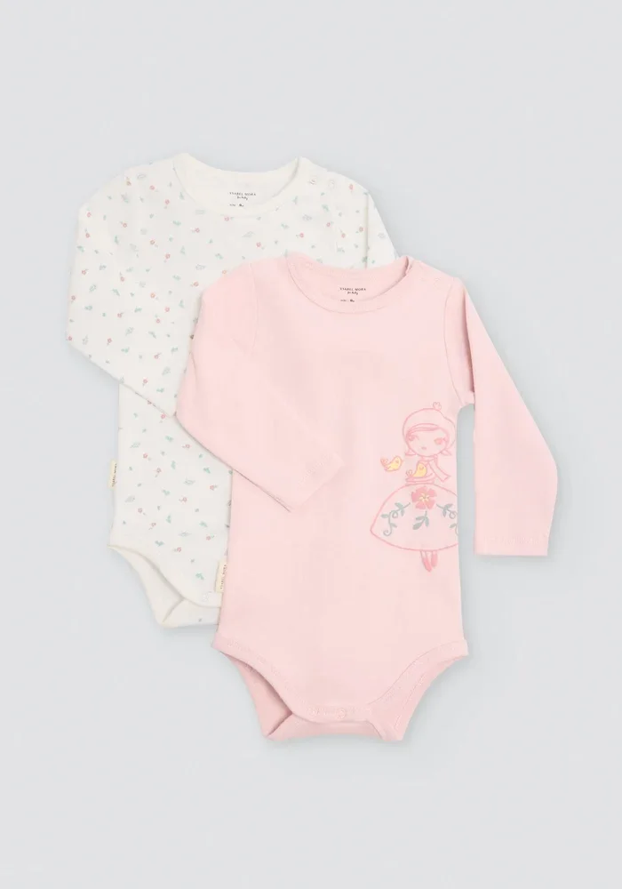 Pack 2 bodies bebé niña Ysabel Mora rosa y estampado