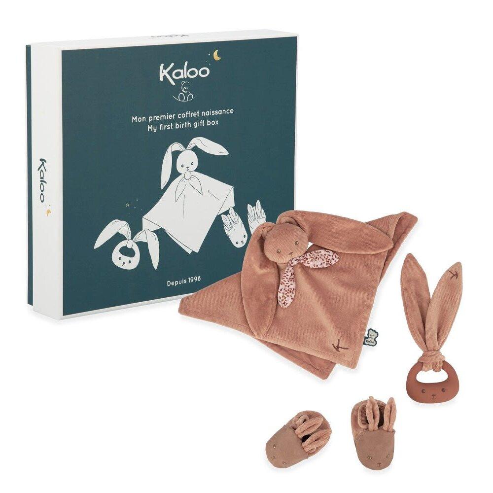 Caja regalo nacimiento rosa Kaloo con doudou, mordedor y patucos de conejo