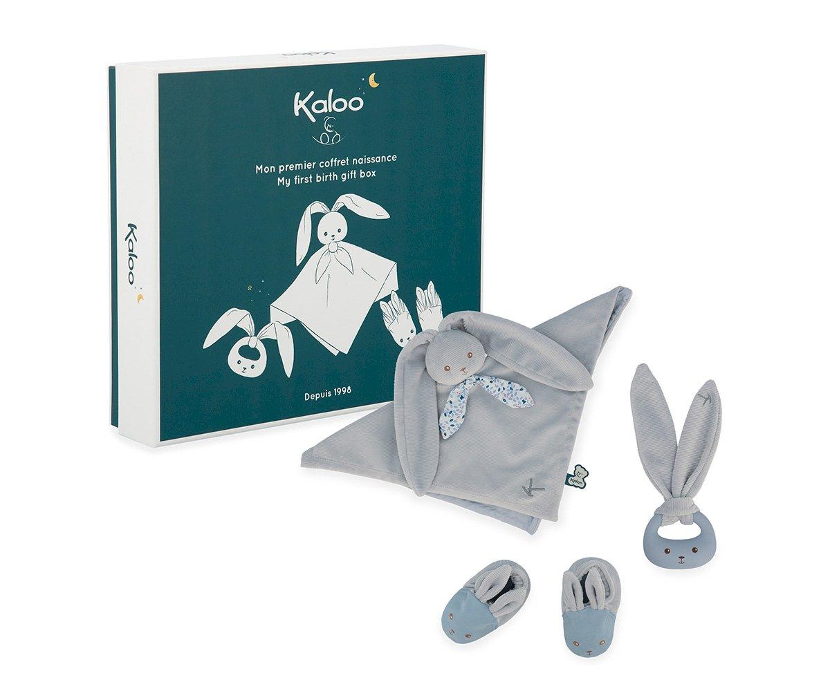 Caja regalo nacimiento personalizable azul Kaloo con doudou, mordedor y patucos