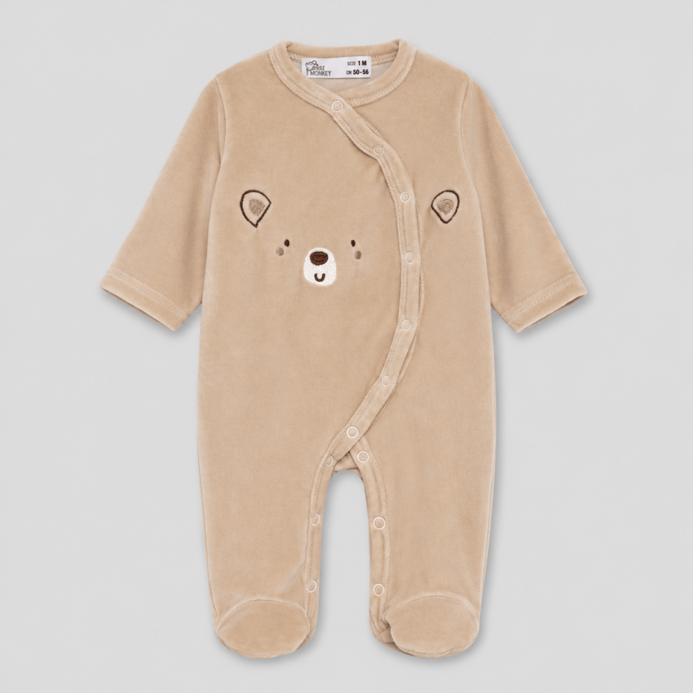 Pijama bebé terciopelo beige Street Monkey con osito bordado