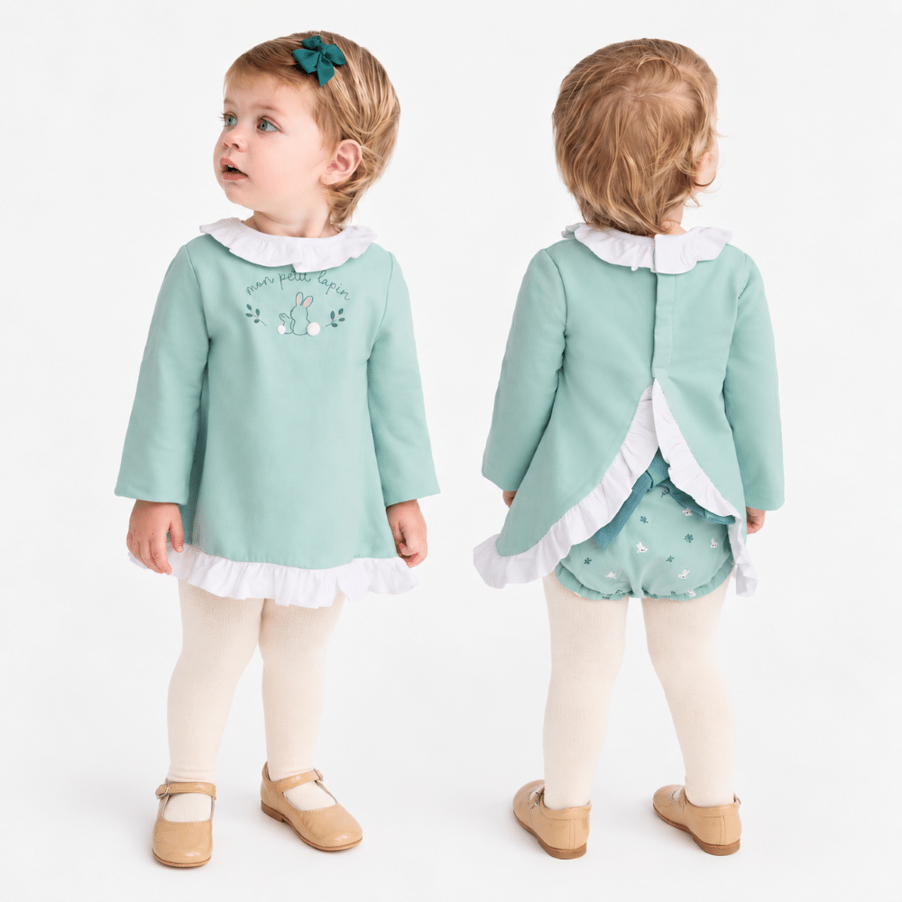 Vestido con Braguita Bebé Niña Verde con Conejitos