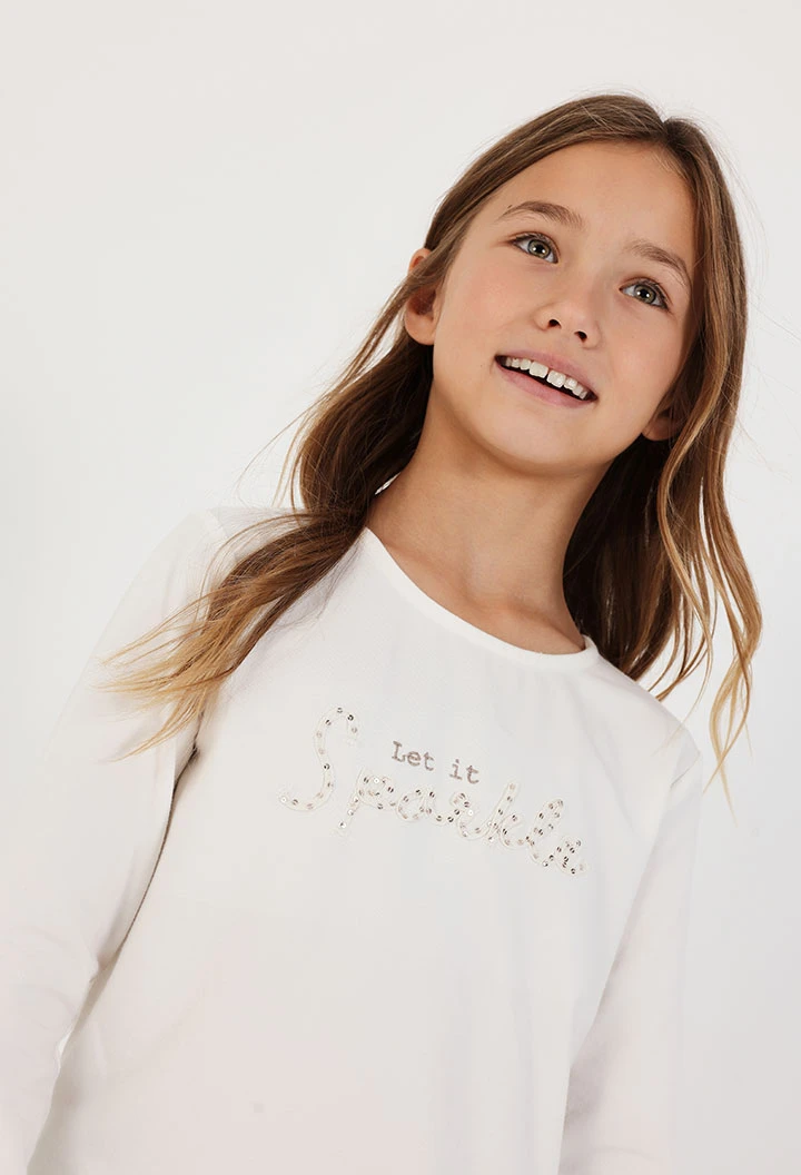 Camiseta niña Boboli Let It Sparkle en blanco roto