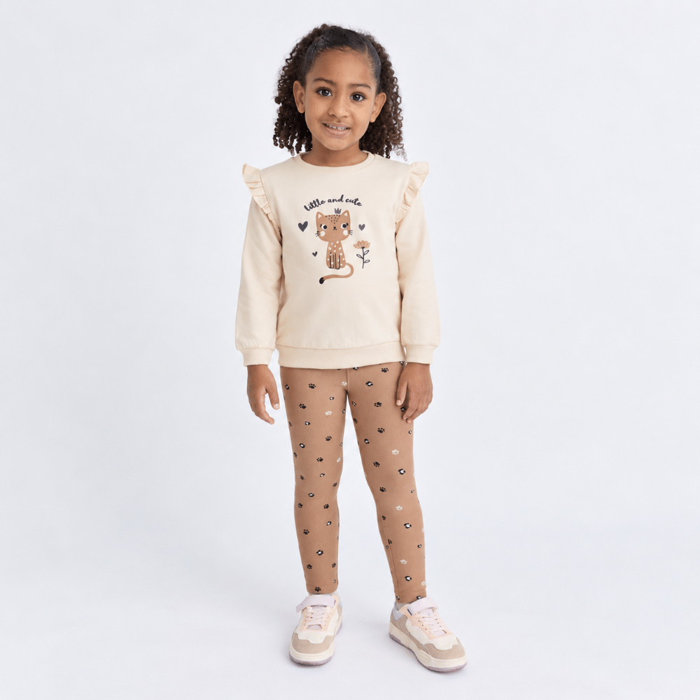 Conjunto niña Street Monkey sudadera cruda leopardo y leggings de huellas