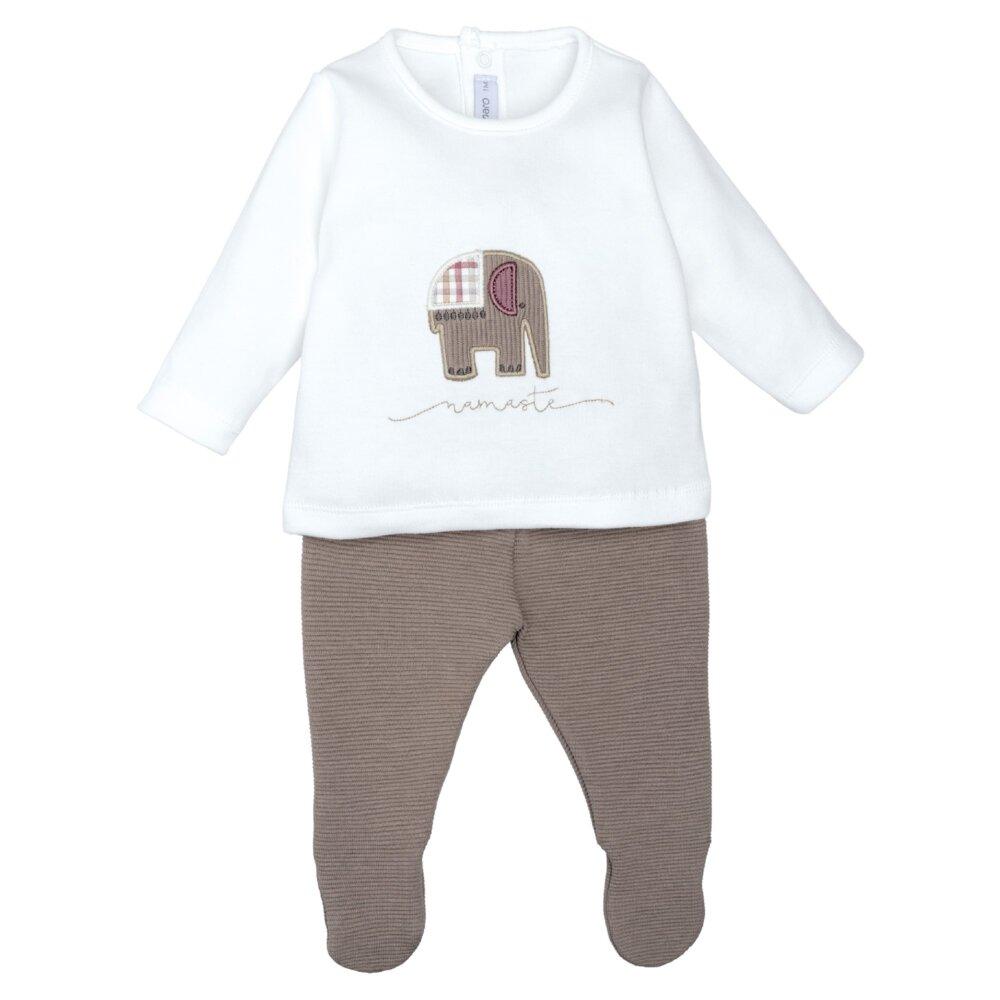 Conjunto bebé niño Calamaro Meira con camiseta de elefante y polaina topo